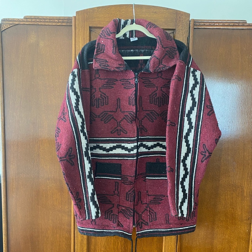 Vintage Peruvian cotton wool zip sweater jacket xl